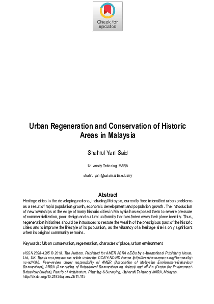 (PDF) Urban Regeneration and Conservation of Historic Areas in Malaysia