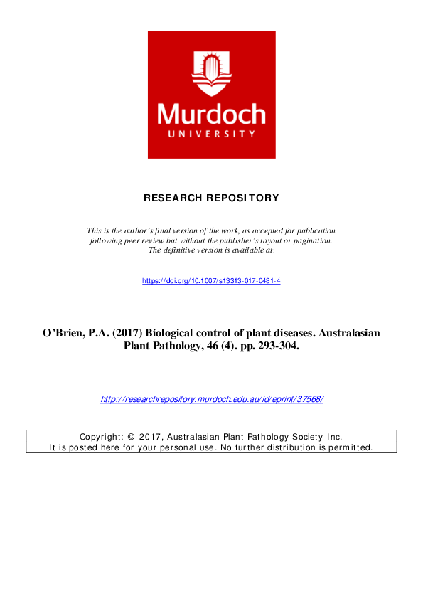 (PDF) Biological Control of Plant Diseases