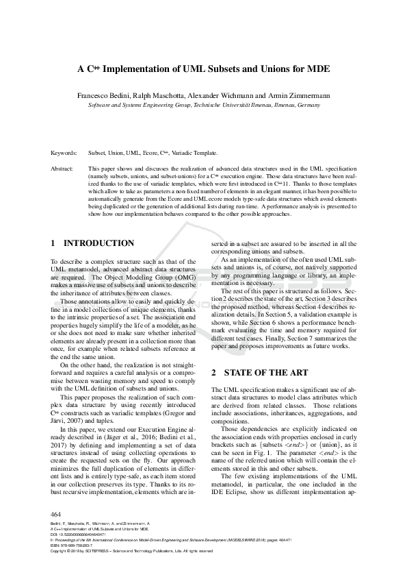 (PDF) A C++ Implementation of UML Subsets and Unions for MDE