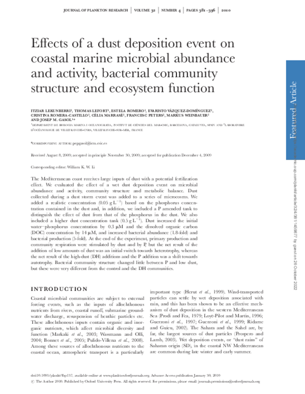 (PDF) Effects of a dust deposition event on coastal marine microbial ...