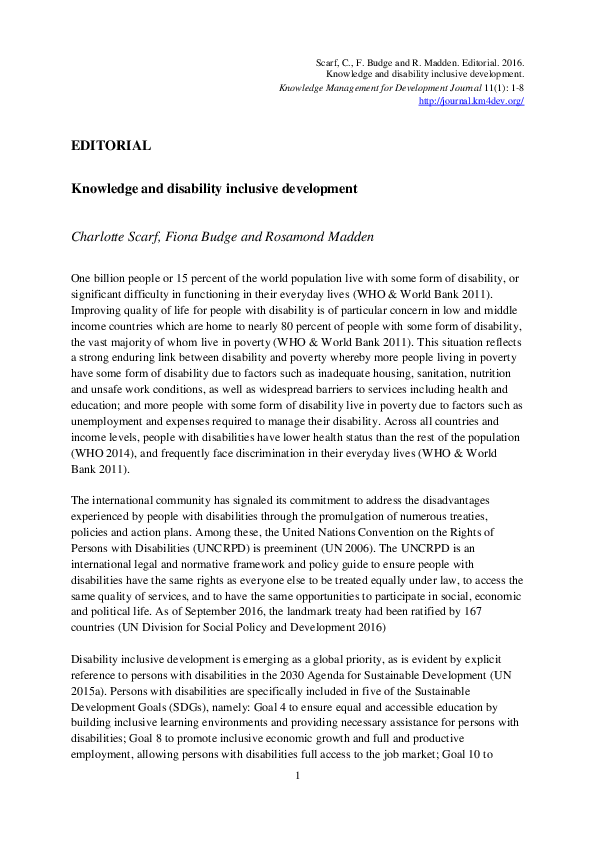 Pdf Knowledge And Disability Inclusive Development
