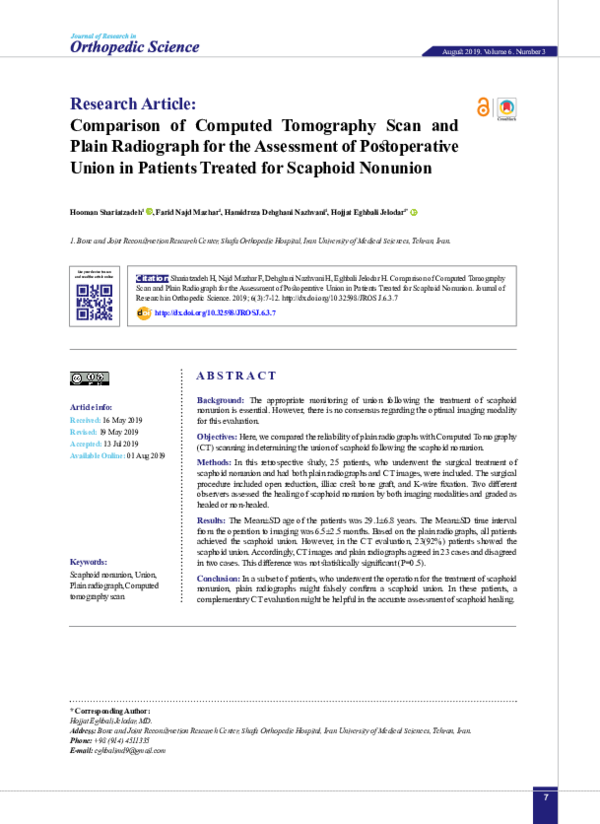 (PDF) Comparison of Computed Tomography Scan and Plain Radiograph for ...