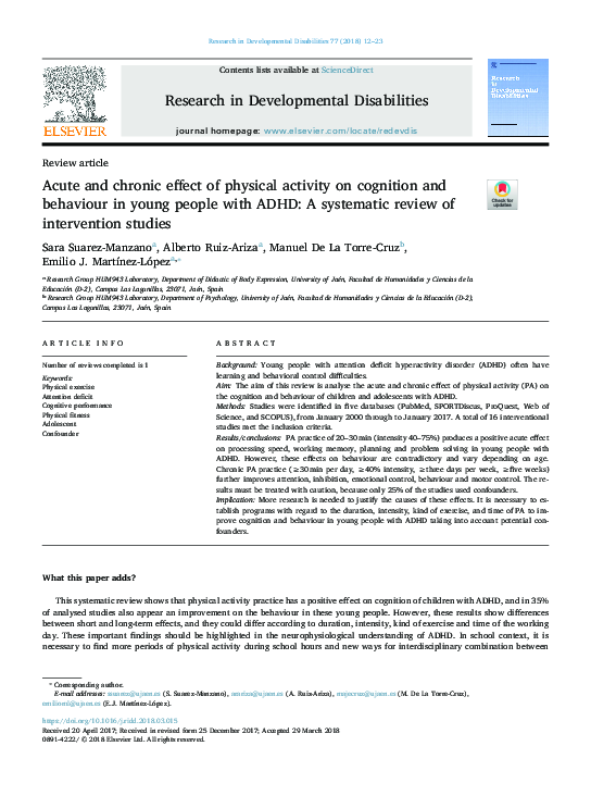 (PDF) Acute and chronic effect of physical activity on cognition and ...