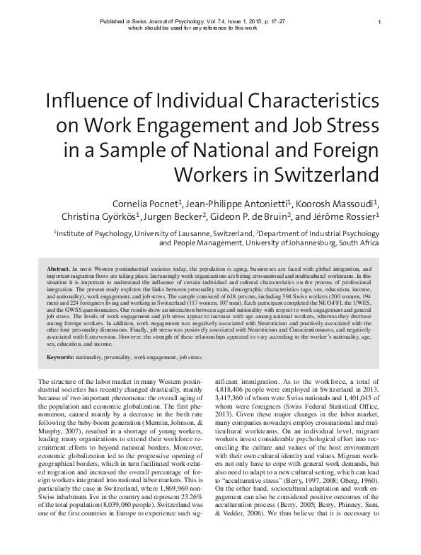 (PDF) Influence of Individual Characteristics on Work Engagement and ...