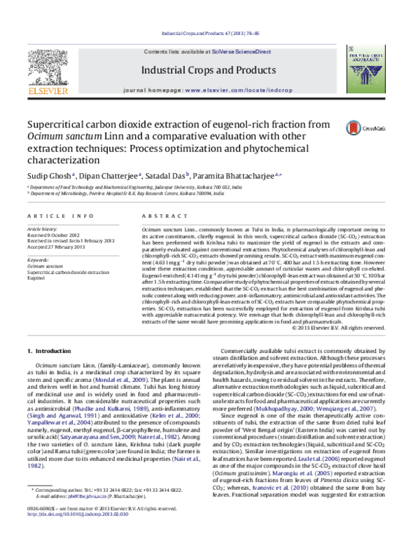 (PDF) Supercritical carbon dioxide extraction of eugenol-rich fraction ...