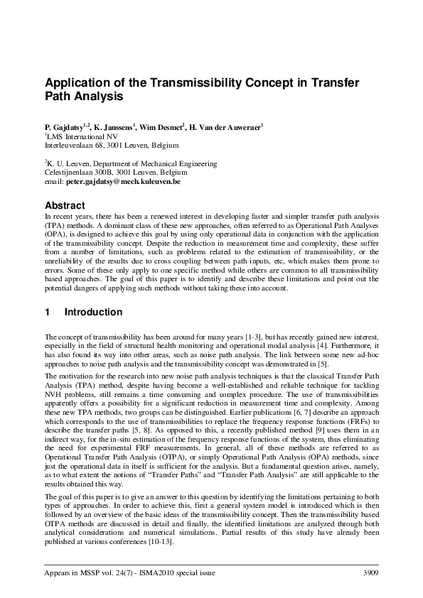 (PDF) Application of the transmissibility concept in transfer path analysis