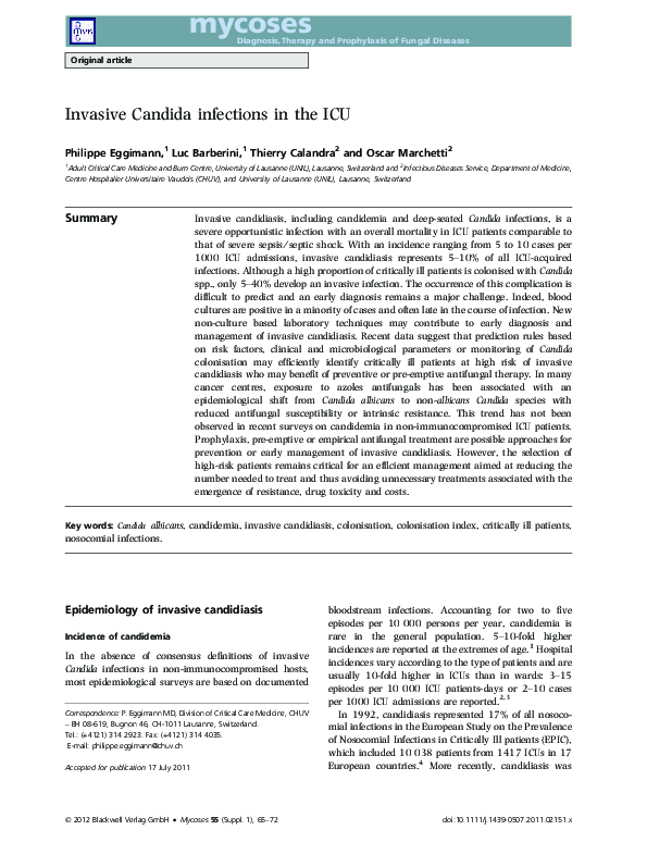 (PDF) Invasive Candida infections in the ICU