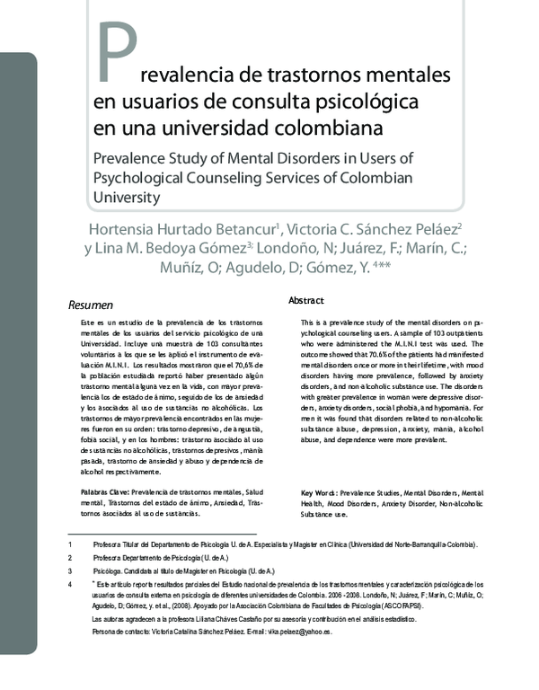 (PDF) Prevalence Study of Mental Disorders in Users of Psychological ...