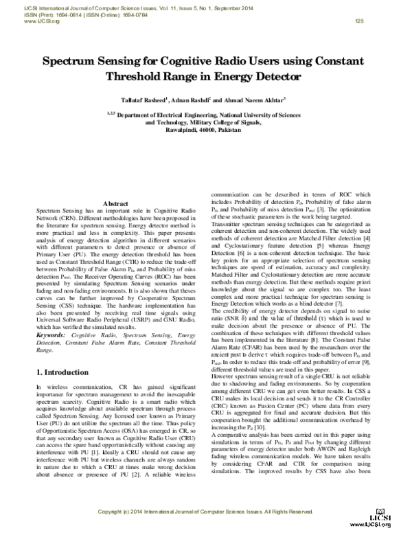 (PDF) Spectrum Sensing for Cognitive Radio Users using Constant ...