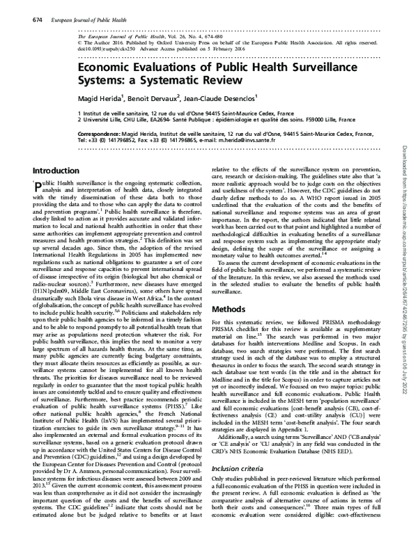 (PDF) Economic Evaluations of Public Health Surveillance Systems: a ...