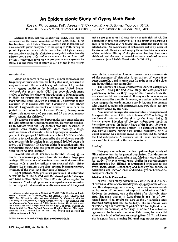 (PDF) An epidemiologic study of gypsy moth rash | Steven Shama ...