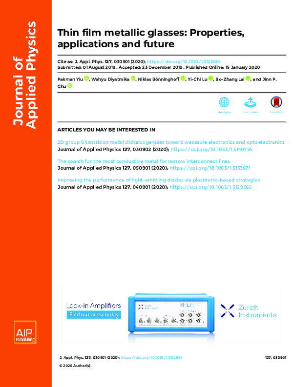 (PDF) Thin film metallic glasses: Properties, applications and future