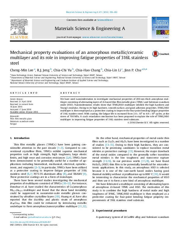 (PDF) Mechanical property evaluations of an amorphous metallic/ceramic ...