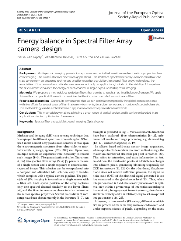 (PDF) Energy balance in Spectral Filter Array camera design