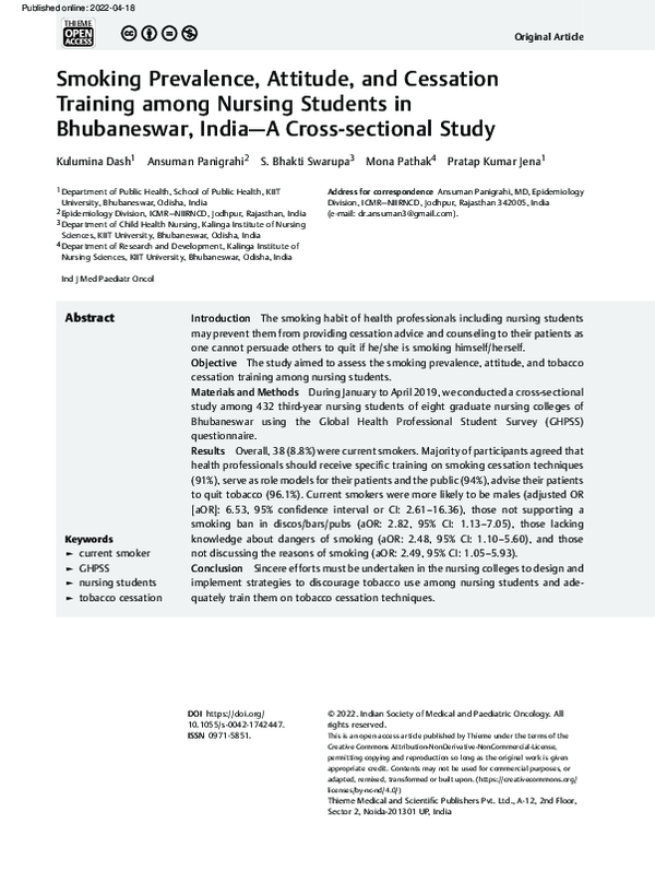 (PDF) Smoking Prevalence, Attitude, and Cessation Training among