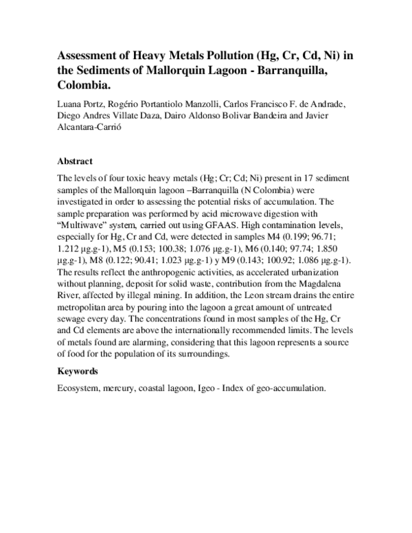 (PDF) Assessment of Heavy Metals Pollution (Hg, Cr, Cd, Ni) in the ...