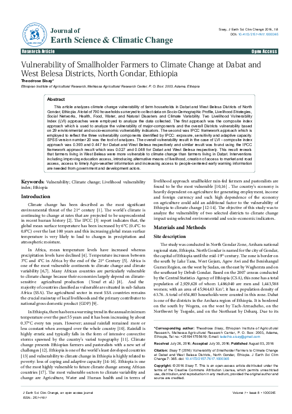 (PDF) Vulnerability of Smallholder Farmers to Climate Change at Dabat ...