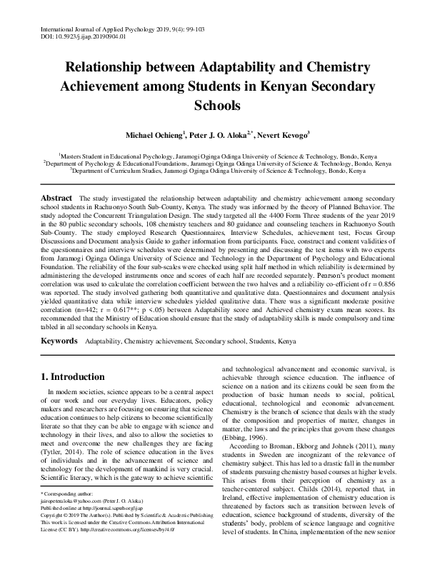 (PDF) Relationship between Adaptability and Chemistry Achievement among ...