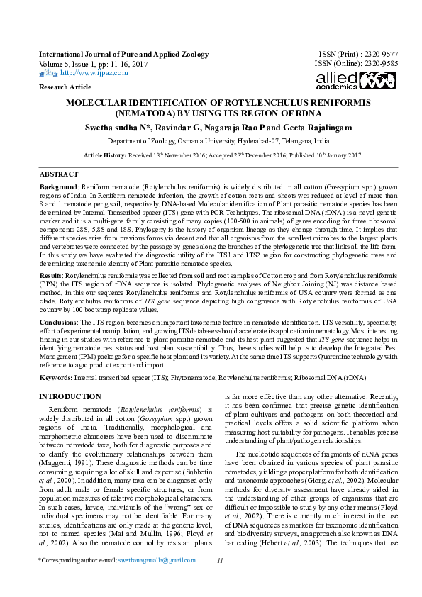 (PDF) Molecular Identification of Rotylenchulus Reniformis (Nematoda ...