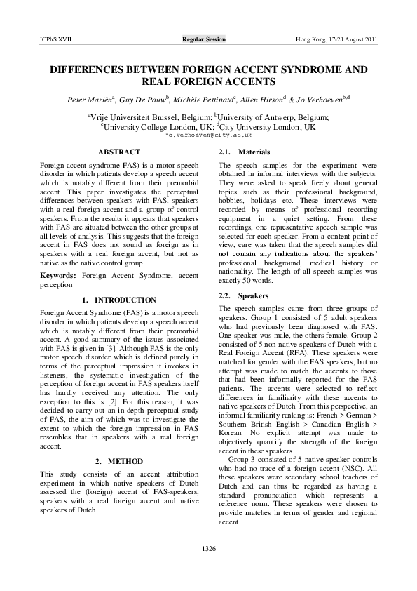 (PDF) Differences between foreign accent syndrome and real foreign accents