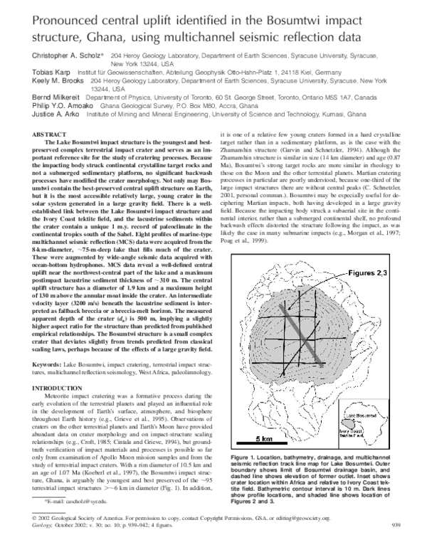  pdf pronounced central uplift identified in the bosumtwi impact 