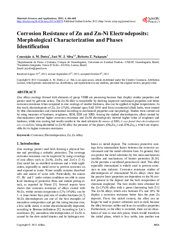 (PDF) Corrosion Resistance of Zn and Zn-Ni Electrodeposits ...