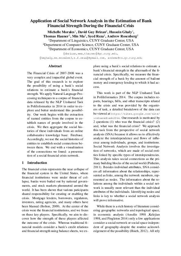 (PDF) Application of Social Network Analysis in the Estimation of Bank ...