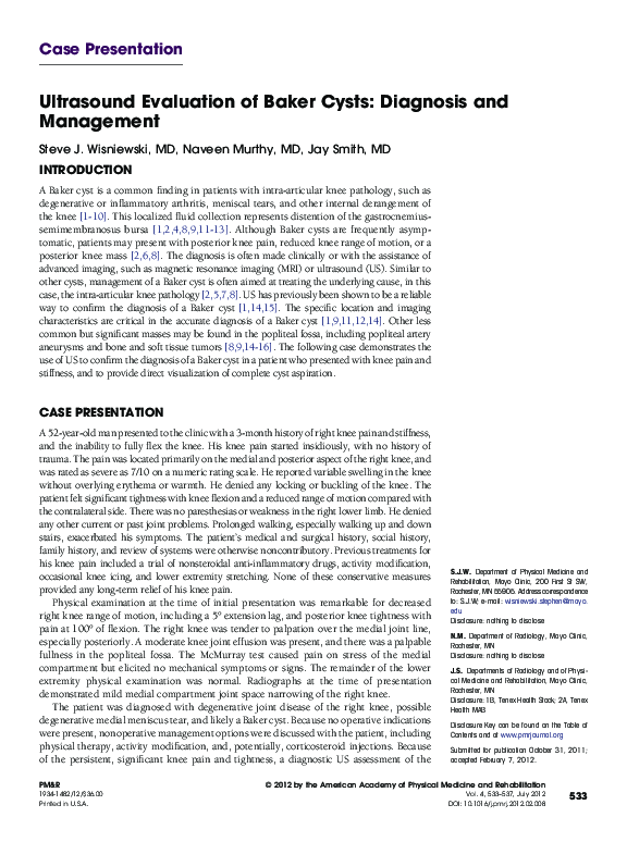 (PDF) Ultrasound Evaluation of Baker Cysts Diagnosis and Management
