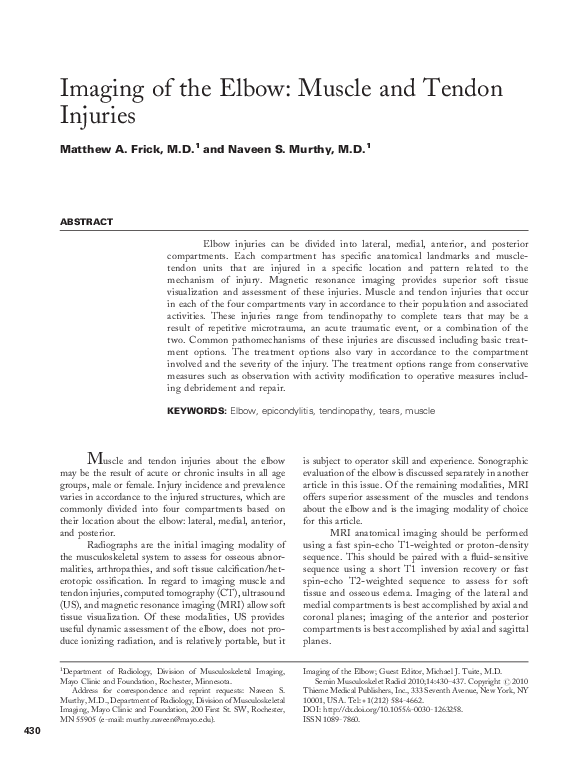 (PDF) Imaging of the Elbow Muscle and Tendon Injuries Naveen Murthy