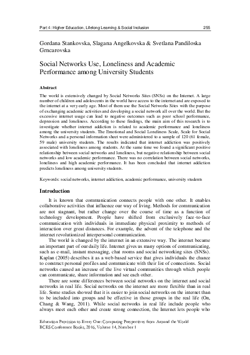 (PDF) Social Networks Use, Loneliness and Academic Performance among ...