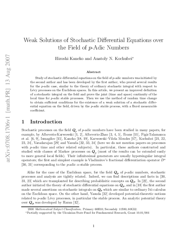 (PDF) Weak solutions of stochastic differential equations over the ...