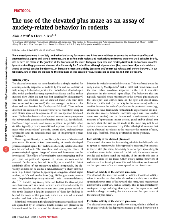 (PDF) The use of the elevated plus maze as an assay of anxiety-related ...