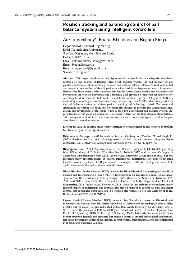 (PDF) Position tracking and balancing control of ball balancer system ...