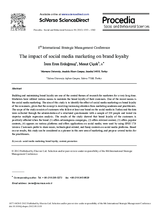 (PDF) The Impact of Social Media Marketing on Brand Loyalty