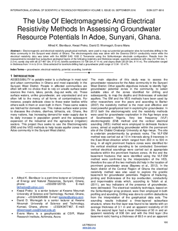 (PDF) The Use Of Electromagnetic And Electrical Resistivity Methods In ...