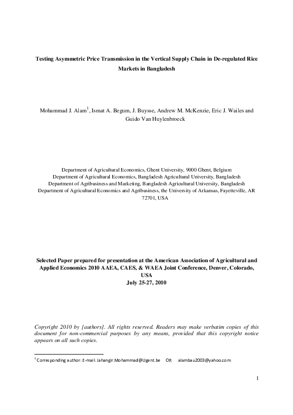 (PDF) Testing Asymmetric Price Transmission in the Vertical Supply ...