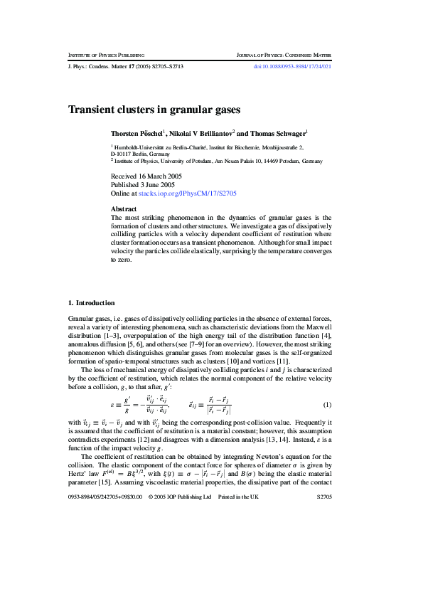 (PDF) Transient clusters in granular gases