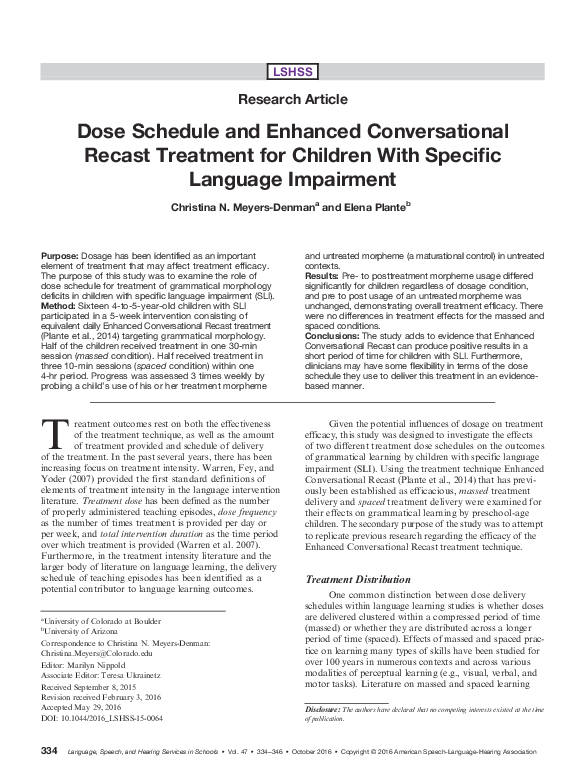 (PDF) Dose Schedule and Enhanced Conversational Recast Treatment for ...