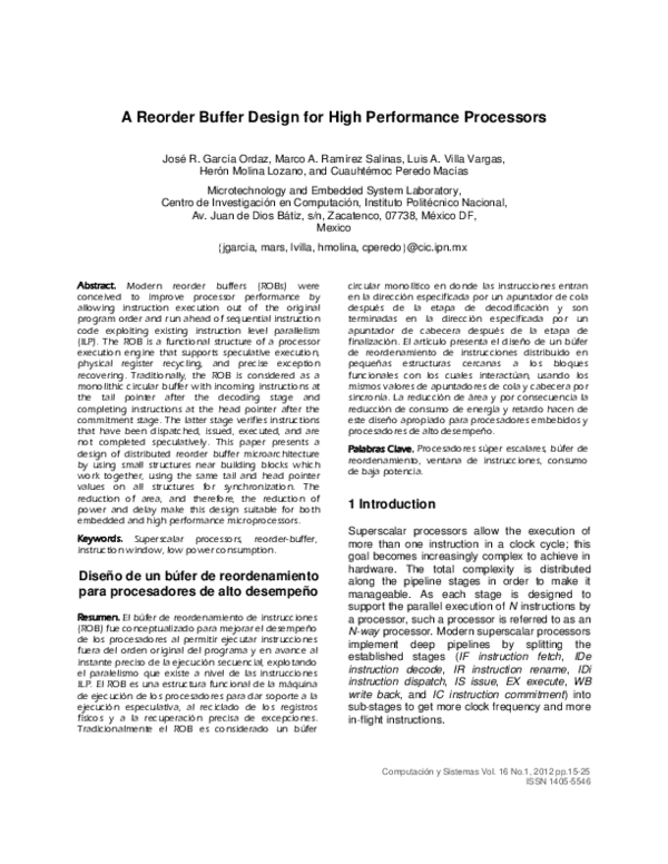 (PDF) A Reorder Buffer Design for High Performance Processors