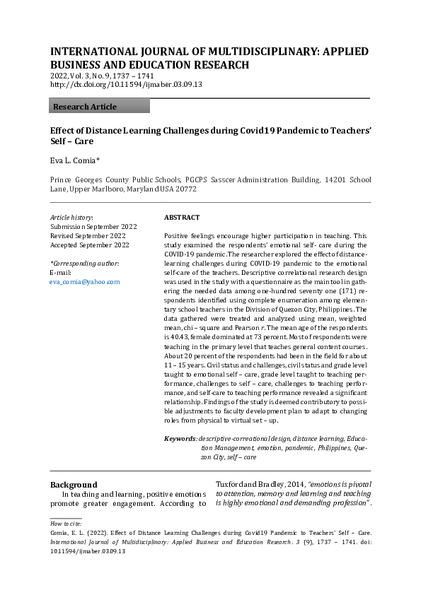 (PDF) Effect of Distance Learning Challenges during Covid19 Pandemic to ...
