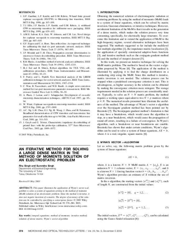 (PDF) An iterative method for solving a large dense matrix in the ...
