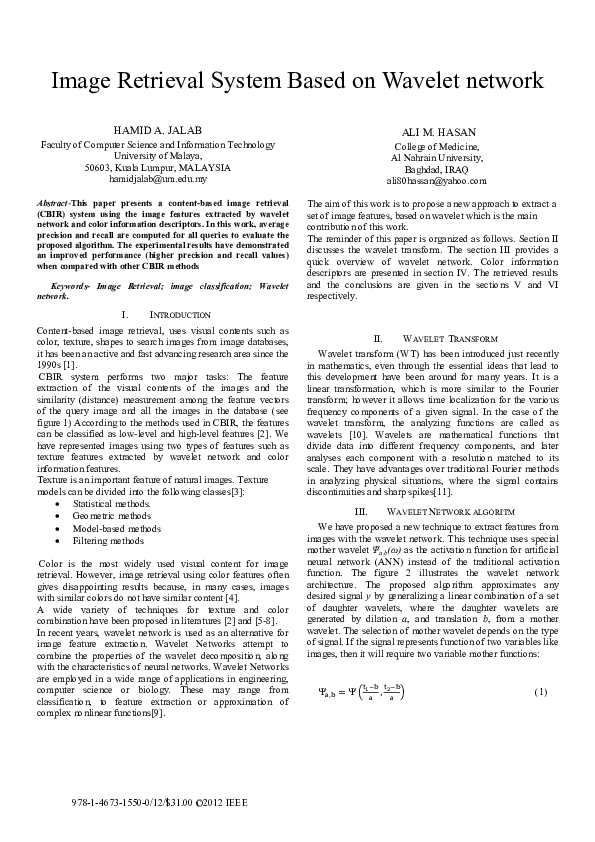 (PDF) Image retrieval system based on wavelet network