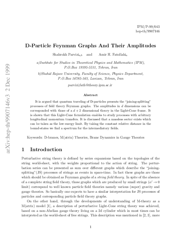 (PDF) D-Particle Feynman Graphs And Their Amplitudes