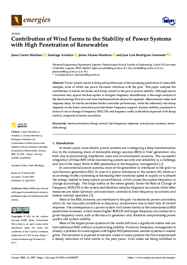 (PDF) Contribution of Wind Farms to the Stability of Power Systems with ...