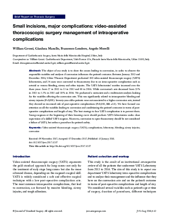 (PDF) Small incisions, major complications: video-assisted ...