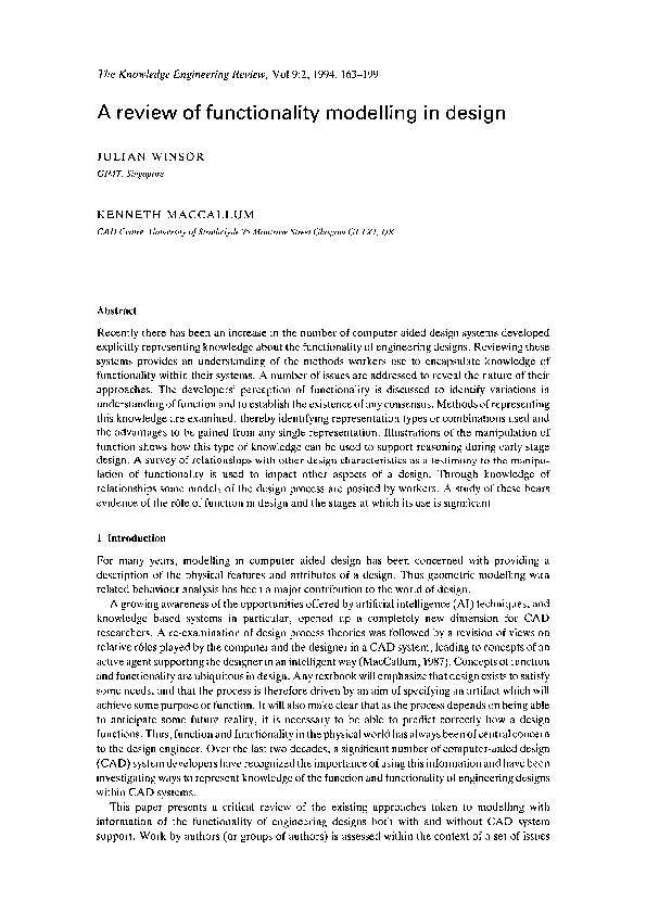 (PDF) A review of functionality modelling in design