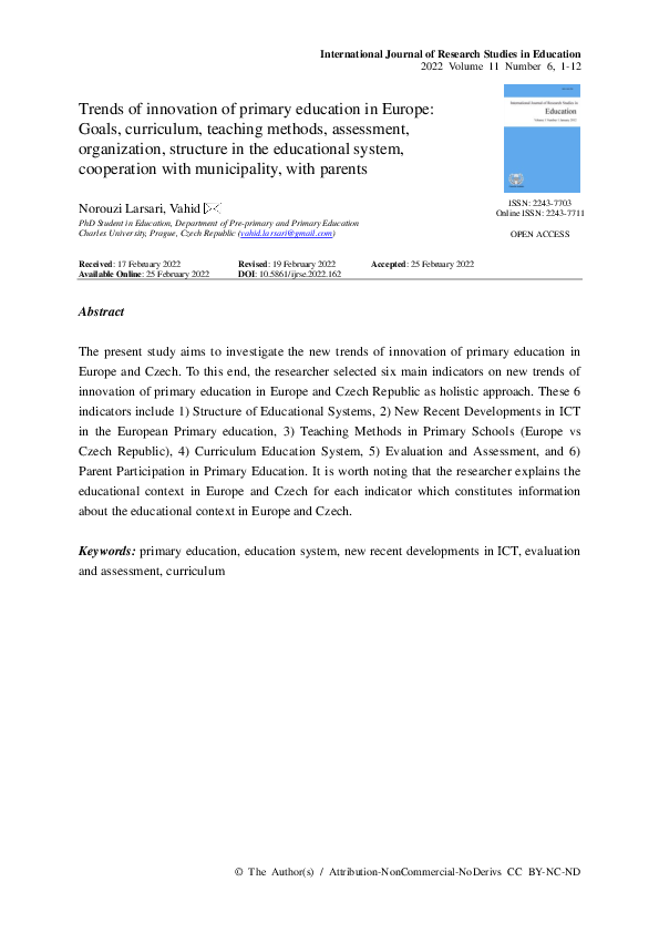 (PDF) Trends of innovation of primary education in Europe: Goals ...