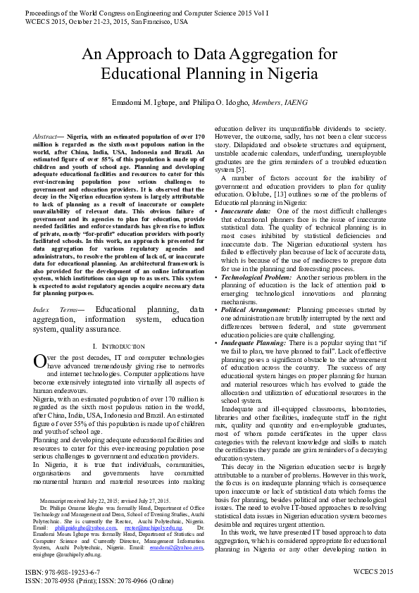 (PDF) An Approach to Data Aggregation for Educational Planning in