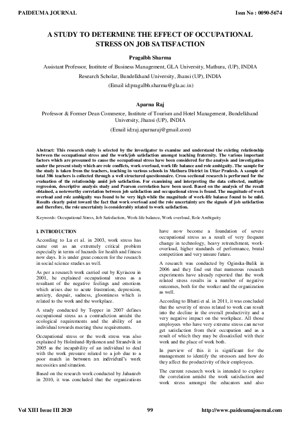 (PDF) A Study to Determine the Effect of Occupational Stress on Job ...