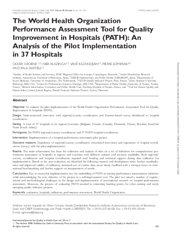 (PDF) The World Health Organization Performance Assessment Tool for ...